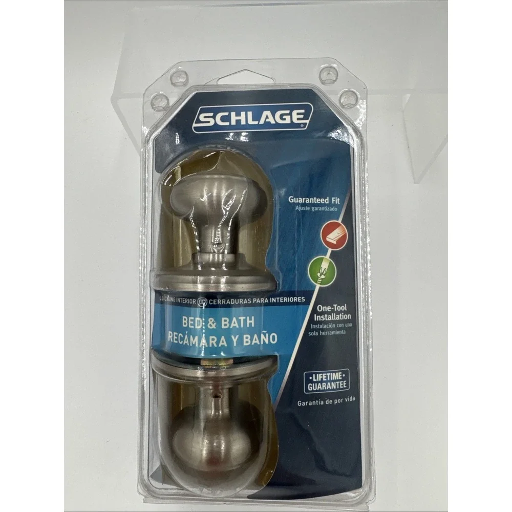 Schlage Privacy Lock for Bed Bathroom Door Knob Satin Nickel Georgian F40VGEO619